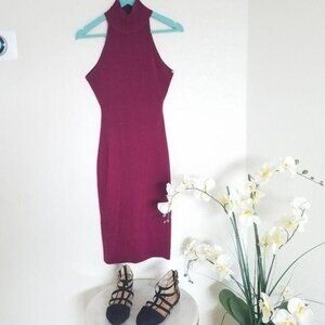 Windsor Burgundy Sleeveless Turtleneck Bodycon Midi Dress size Medium